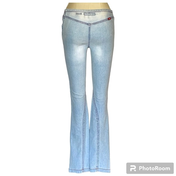 Miss Sixty Y2K Dionne Flared Light Blue Jeans Size 24 red stitching zipper - Picture 2 of 12